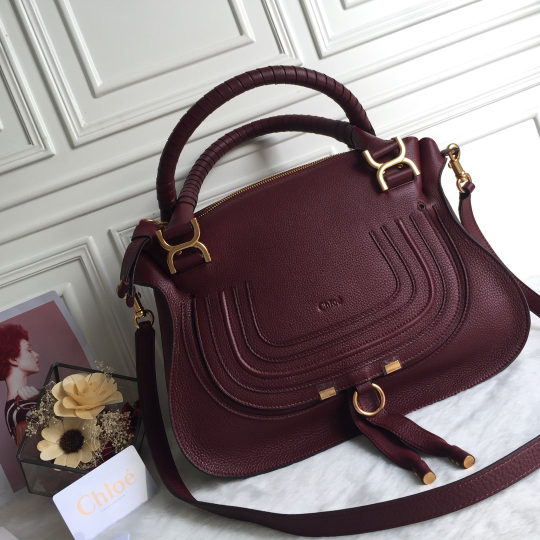 Chloe Large Marcie Bag In Bordeaux Grained Leather